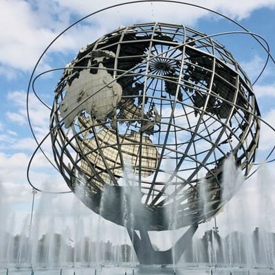 Globe statue in water display